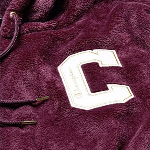 Champion Super Fleece Faux Fur Cropped Cut Off Po Hood-Felt C Sweatshirt - Picture 13 of 14